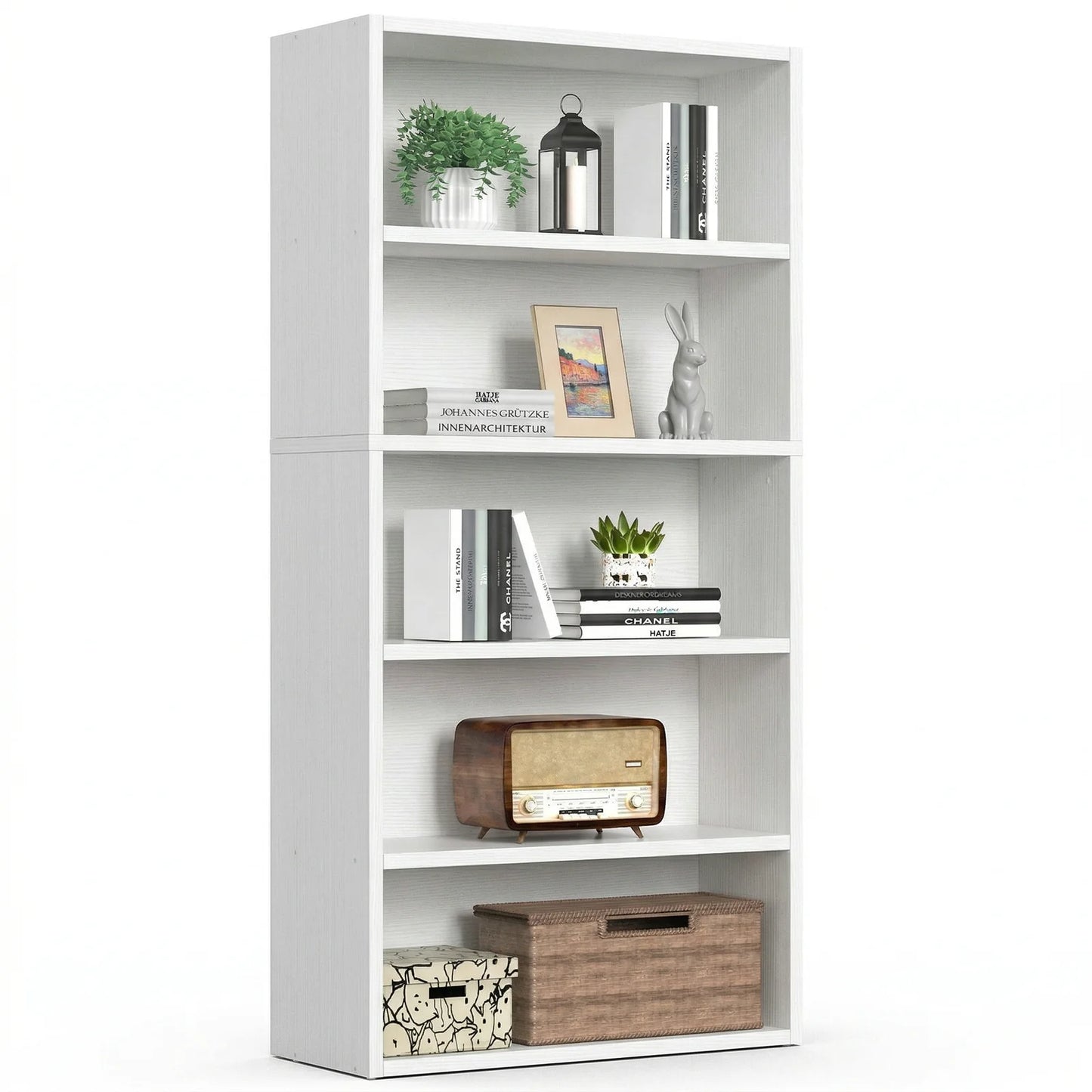 MCQ Five Tier Free Standing Wooden Bookshelf With Storage