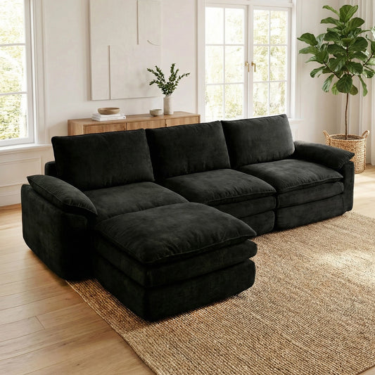 L Shaped Chenille Cloud Sofa Modular Sectional Couch With Chaise