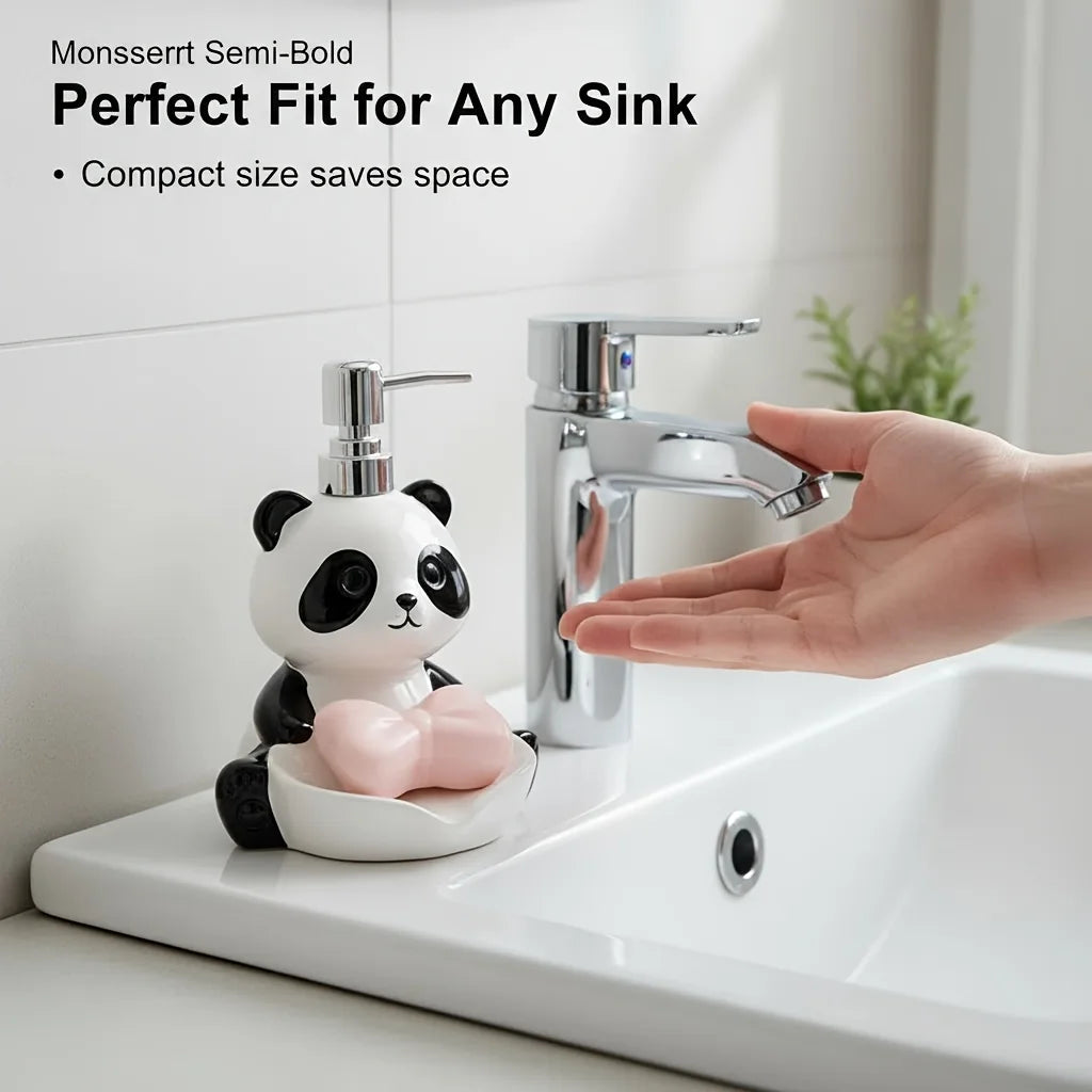 Ceramic Panda 2 In 1 Soap Dispenser Hand Sanitizer Tray