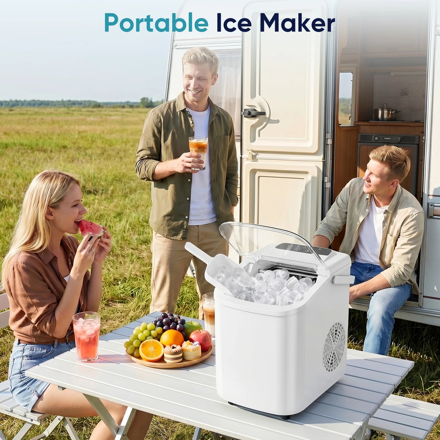 JHK Portable Countertop Ice Maker Machine For Quick Home Kitchen Use