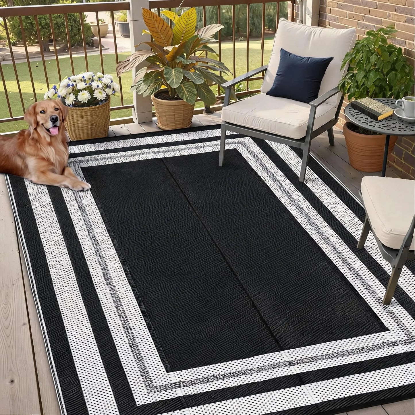 Waterproof Reversible Outdoor Patio Rug And Modern Area Mat