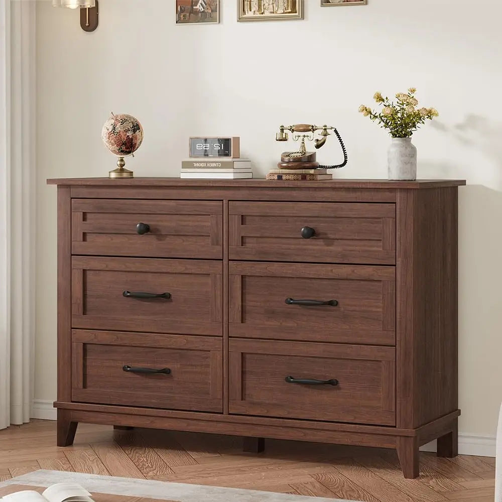 Six Drawer Freestanding Bedroom Dresser Wooden Storage Chest