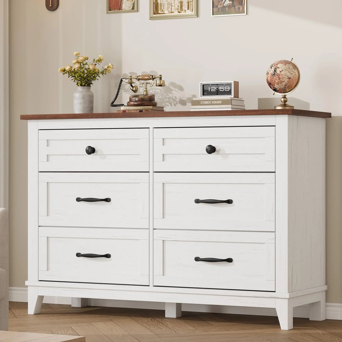 Six Drawer Freestanding Bedroom Dresser Wooden Storage Chest