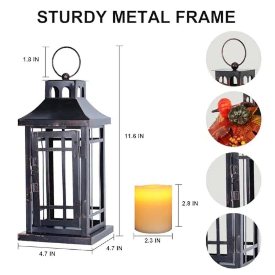Solar Metal LED Candle Lanterns Set For Indoor Outdoor Decor