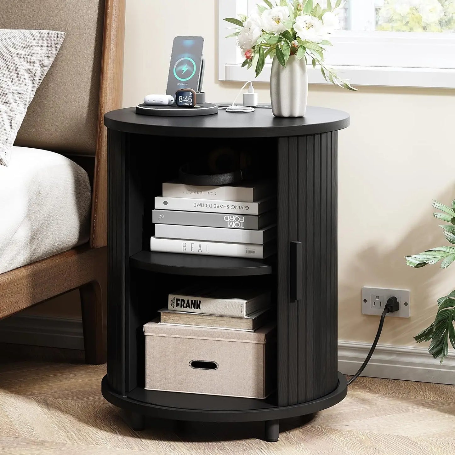 ONBRILL Fluted Round Nightstands Set of 2 Modern Wooden Tables