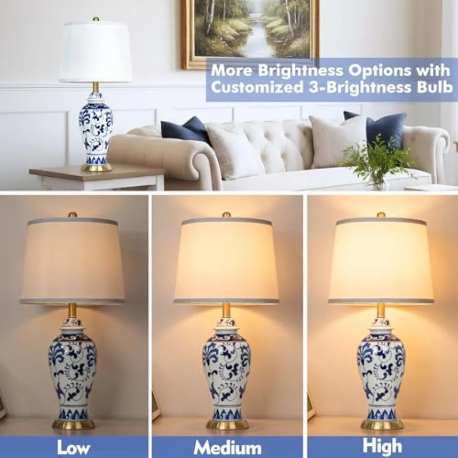 Decorative Ceramic Chinoiserie Solar Nightstand Lamp