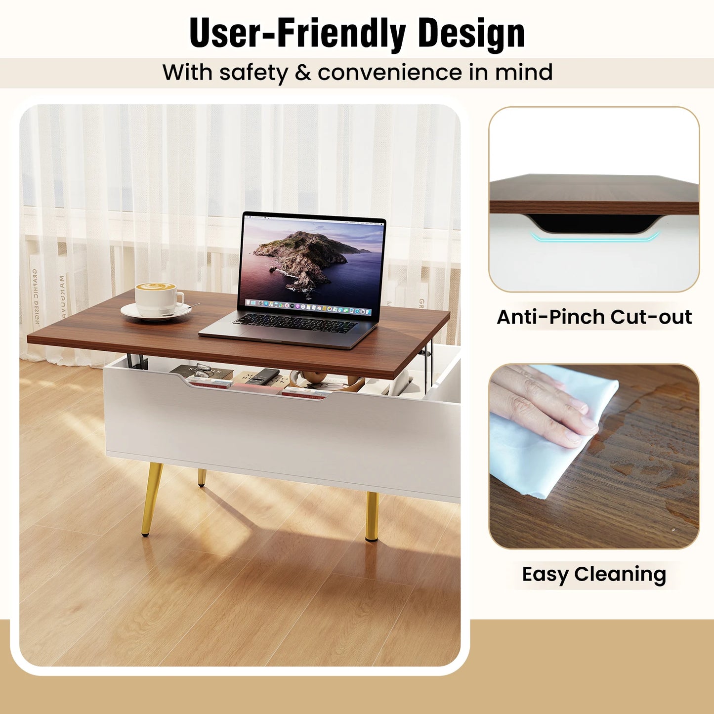 Homasis Lift Top Coffee Table With Split Top Hidden Storage