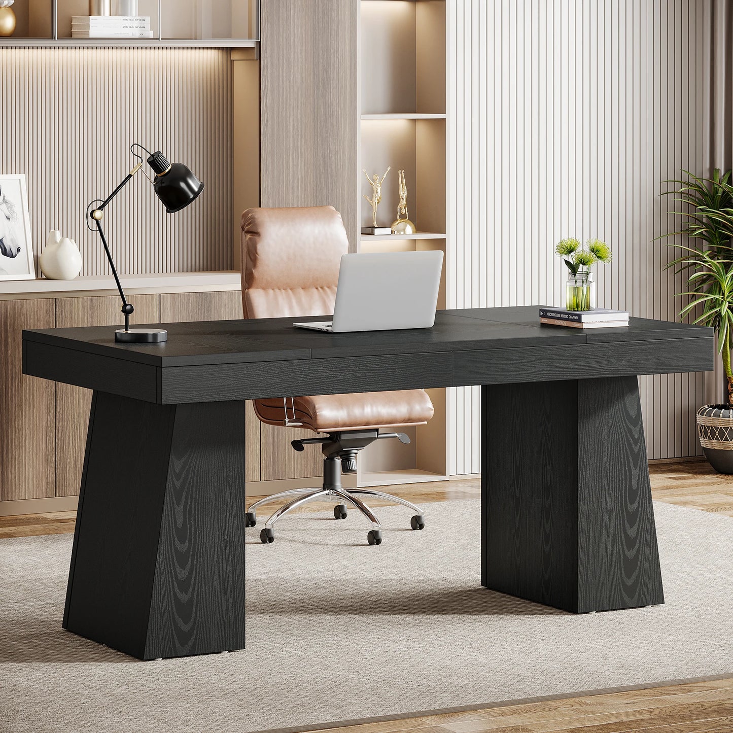 Tribesigns Wood Office Executive Desk With Double Pedestal