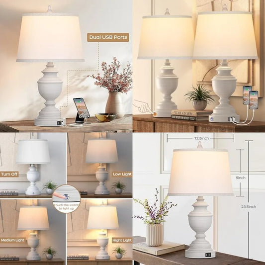 Modern Farmhouse Table Lamps With USB Charging Touch Control