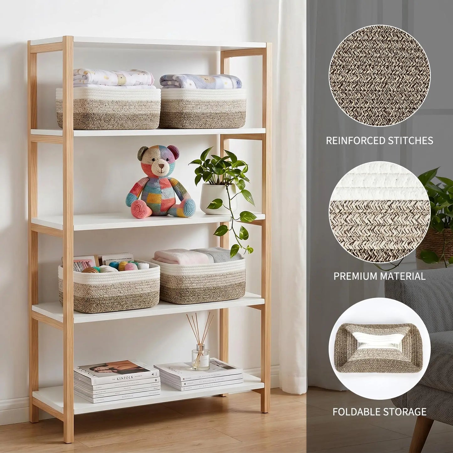 HiMISS Cotton Rope Woven Storage Baskets Shelf Organizer