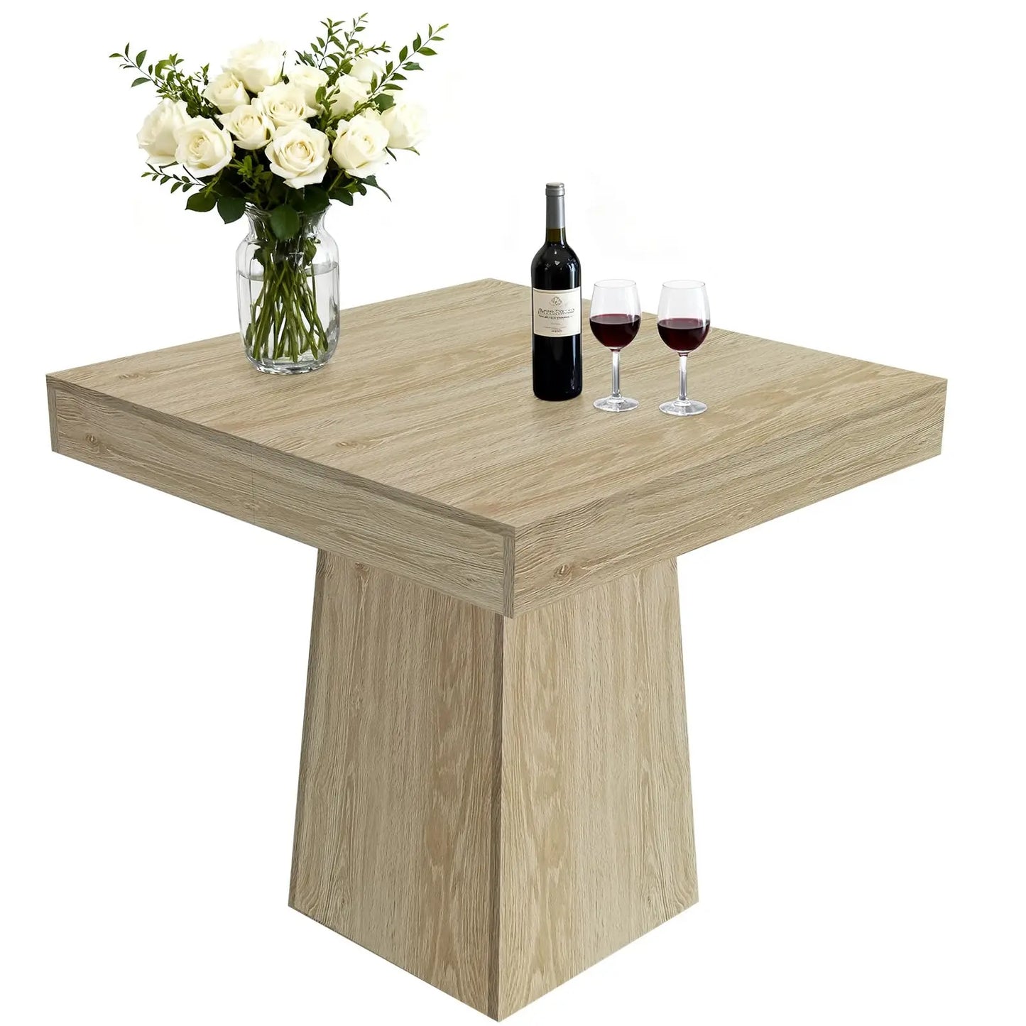 HiMISS Farmhouse Wood Pedestal Square Kitchen Dining Table