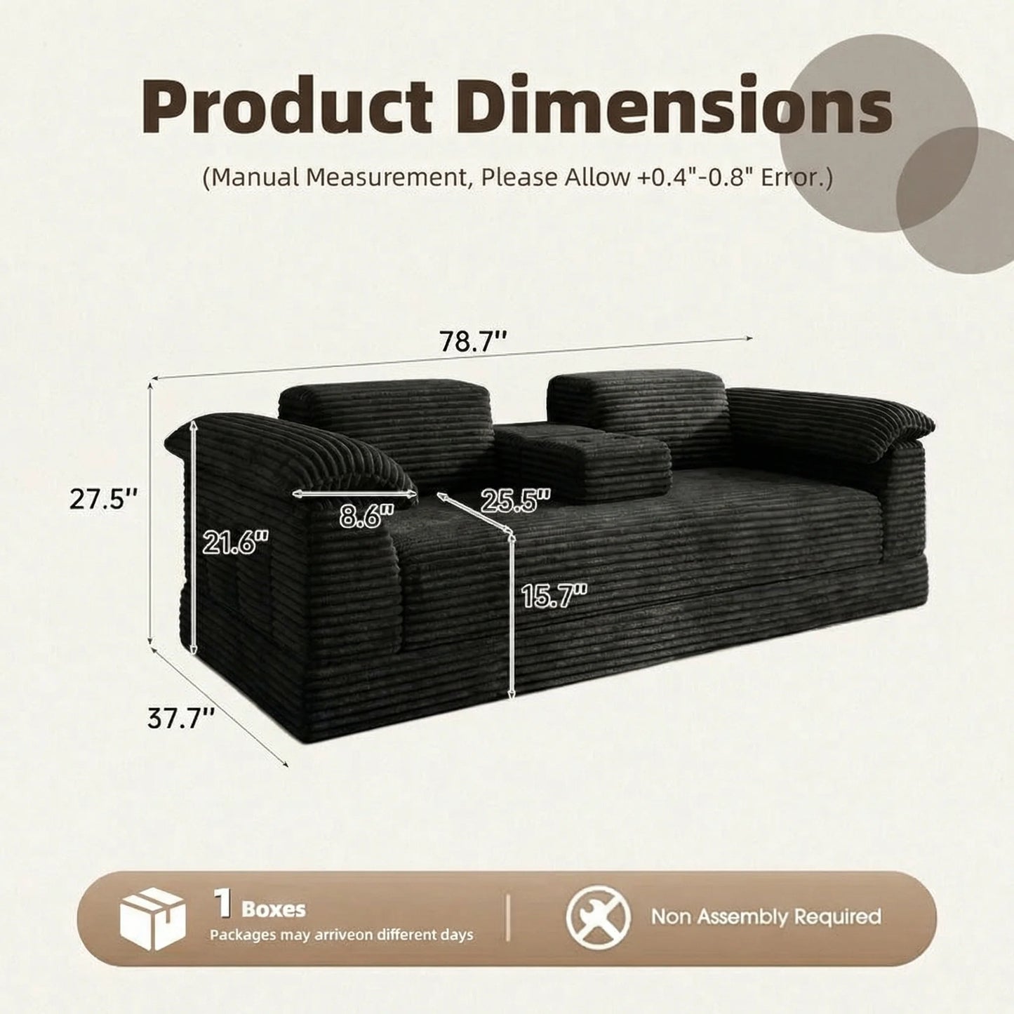 Modern Corduroy Modular Sofa With Reversible Cushions And Cup Holder