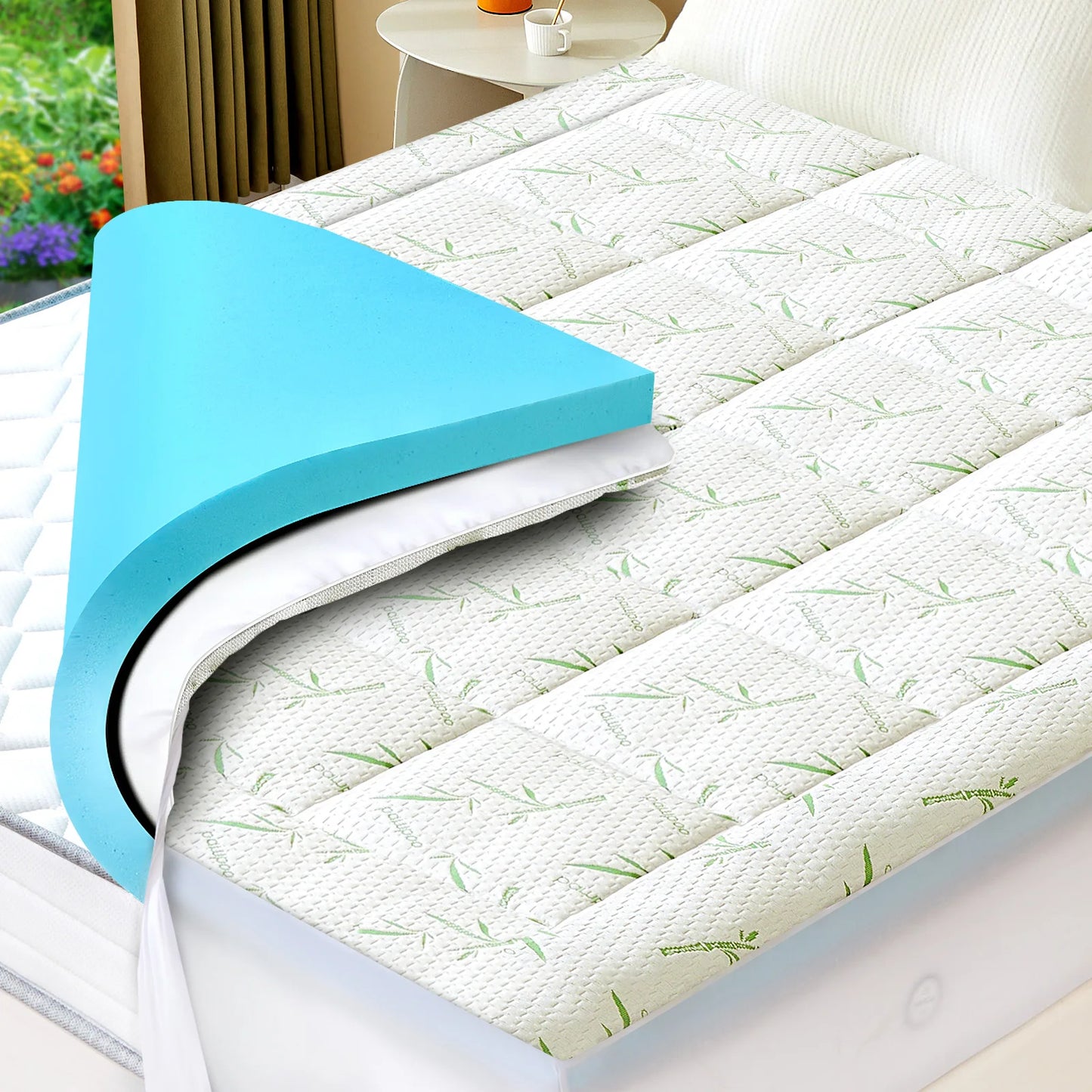 JHK Dual Layer Gel Memory Foam Mattress Cooling Topper
