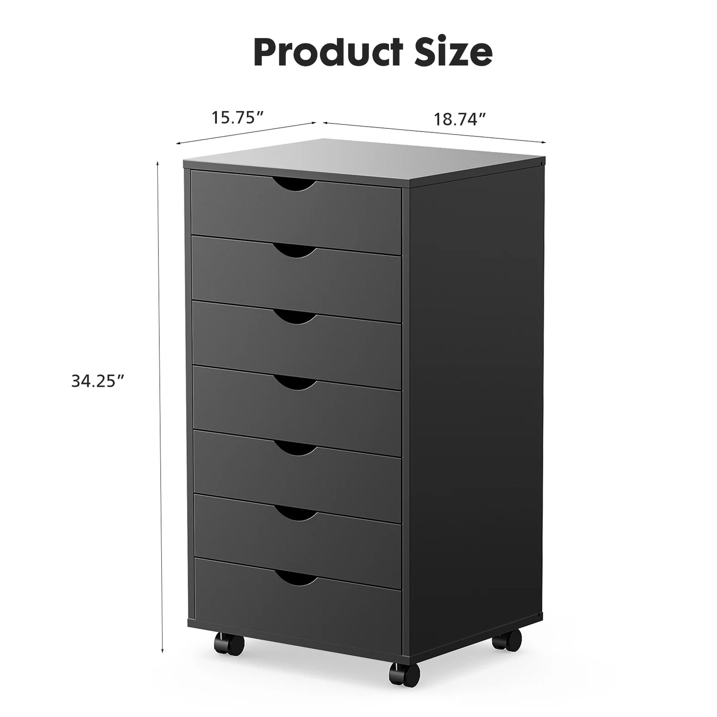 JHK Seven Drawer Modern Wooden Rolling Bedroom Cabinet