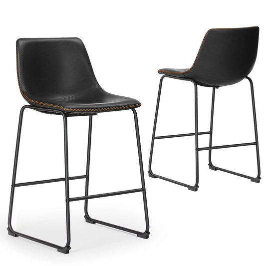 JHK Modern Leather Bar Stools With Comfortable Cushion Seating