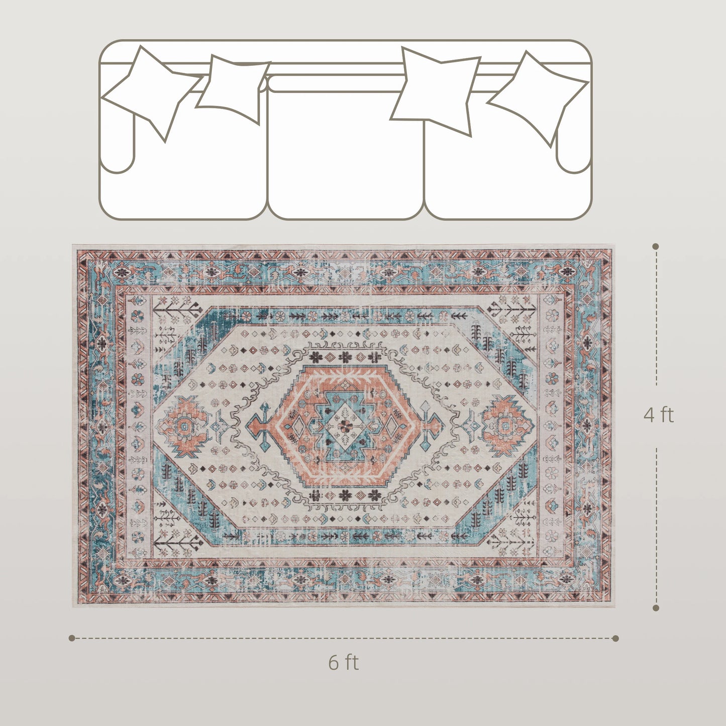 Machine Washable Vintage Oriental Medallion Distressed Area Rug