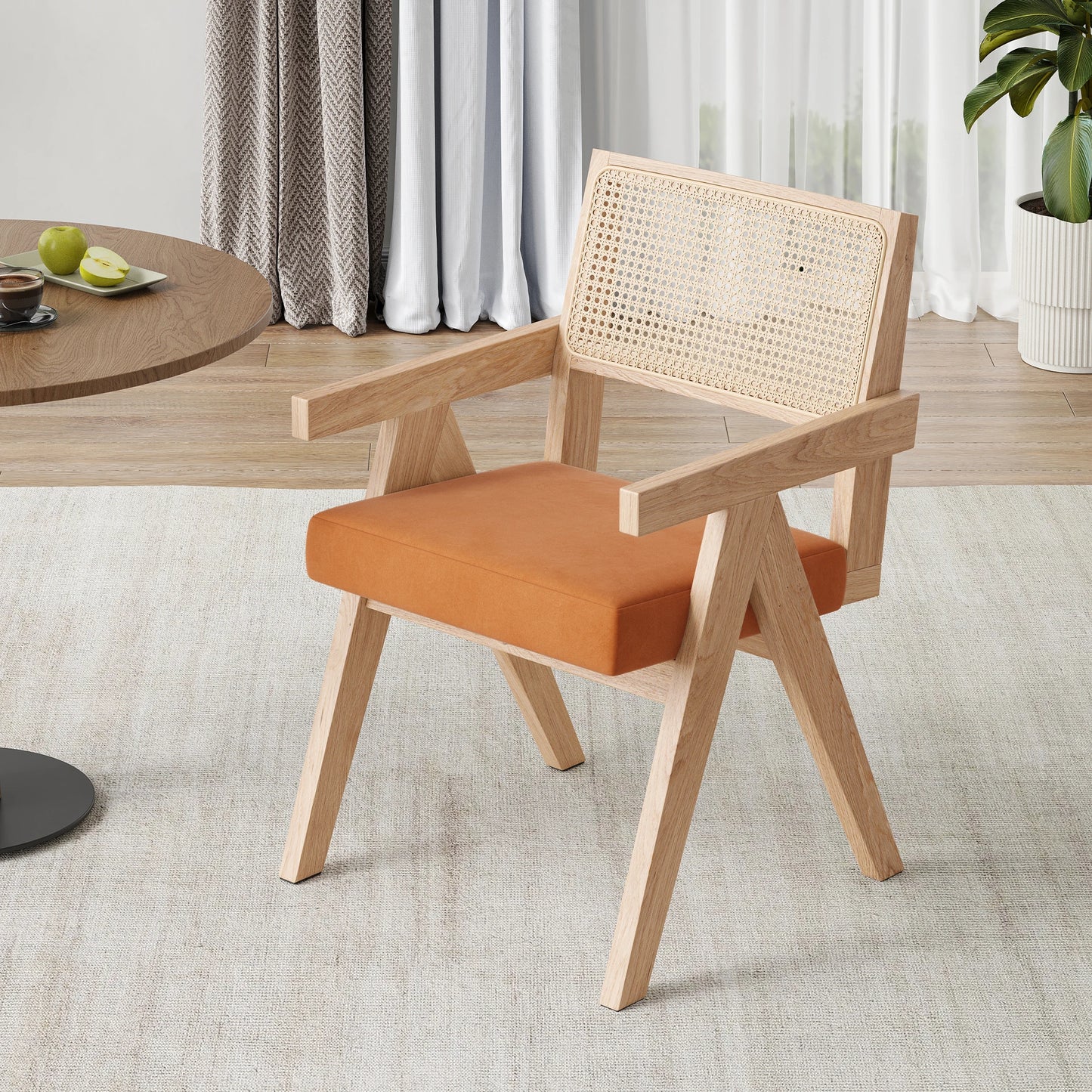 Farini Mid Century Woven Rattan Dining Chairs Solid Ash Frame