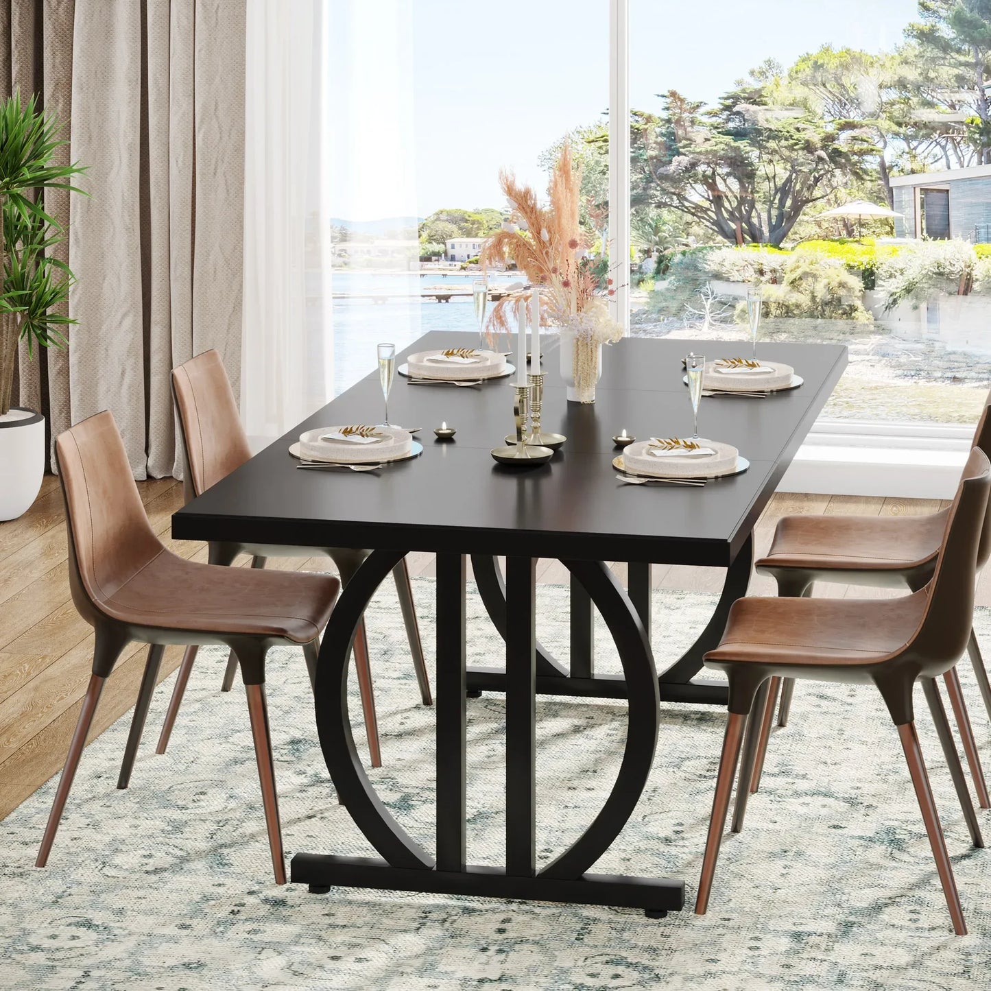 Tribesigns Modern Industrial Metal Frame Wooden Dining Table