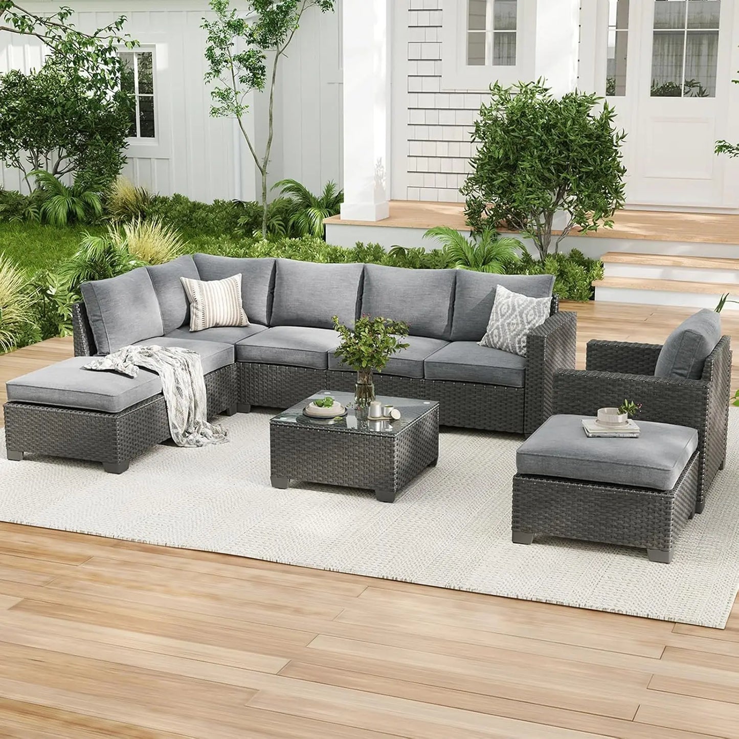 Farini Patio Sectional Sofa Set With Ottoman And All Weather Fabric