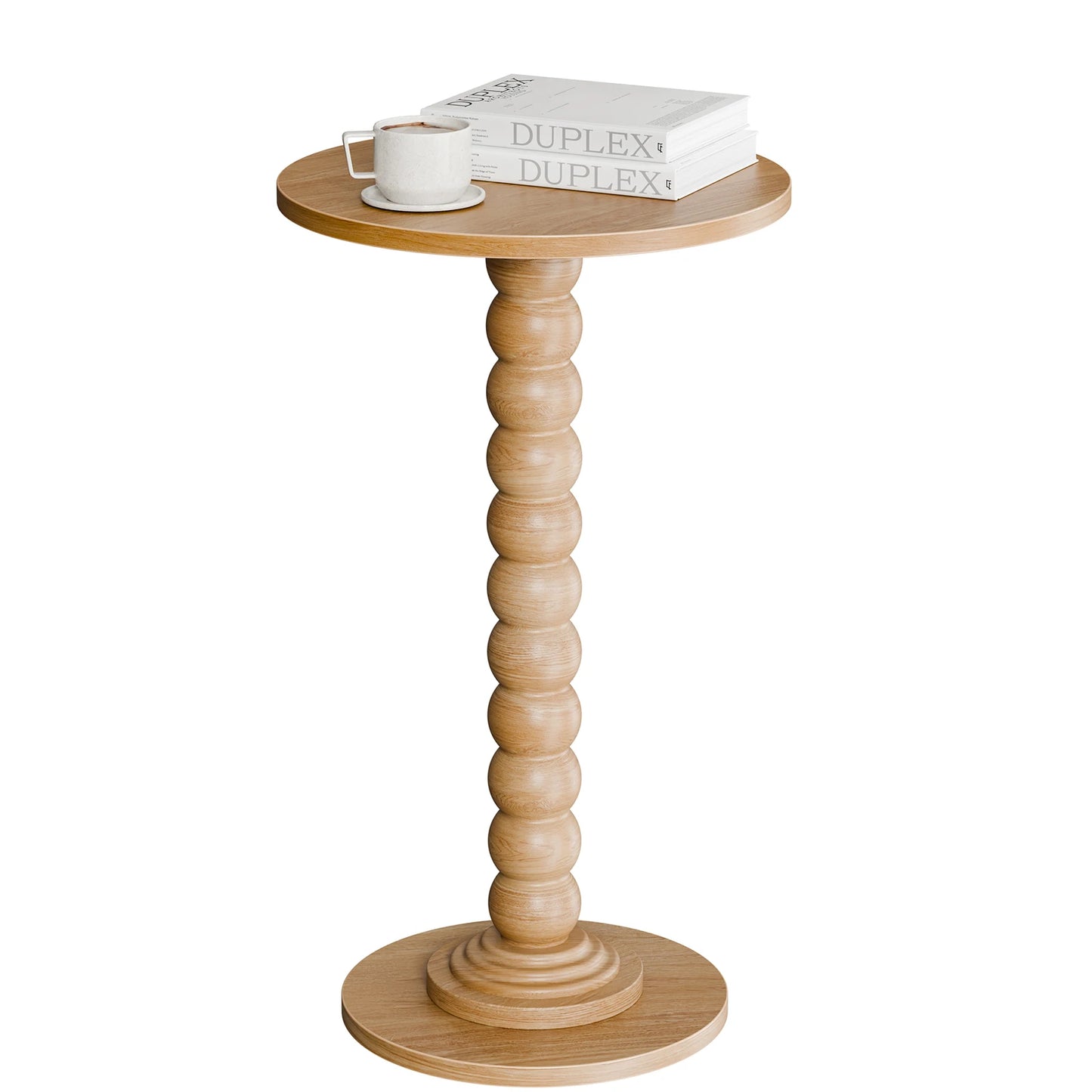 JHK Round Side Table With Wood Base And Storage Shelf