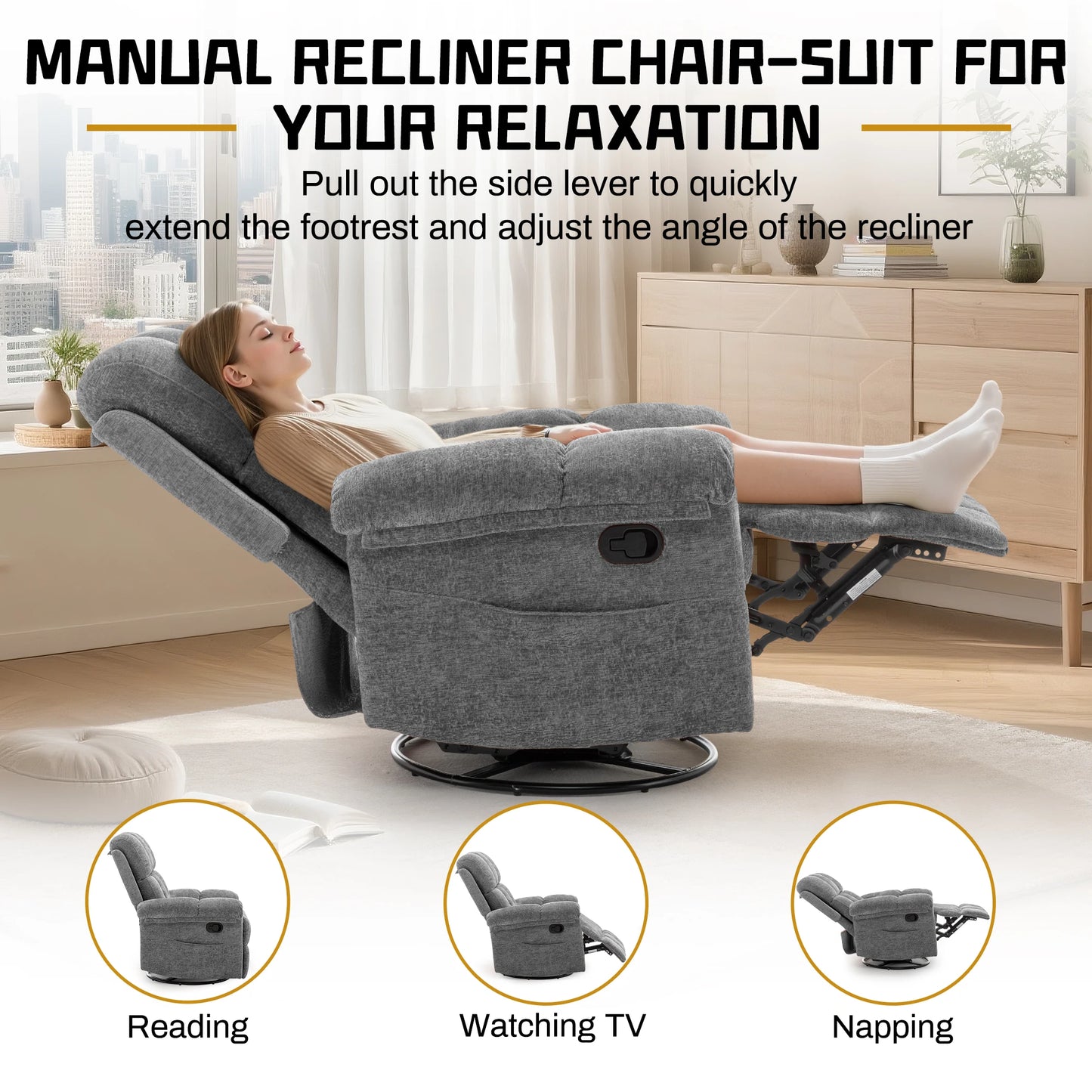 Korser Swivel Rocker Recliner Chair For Small Living Spaces