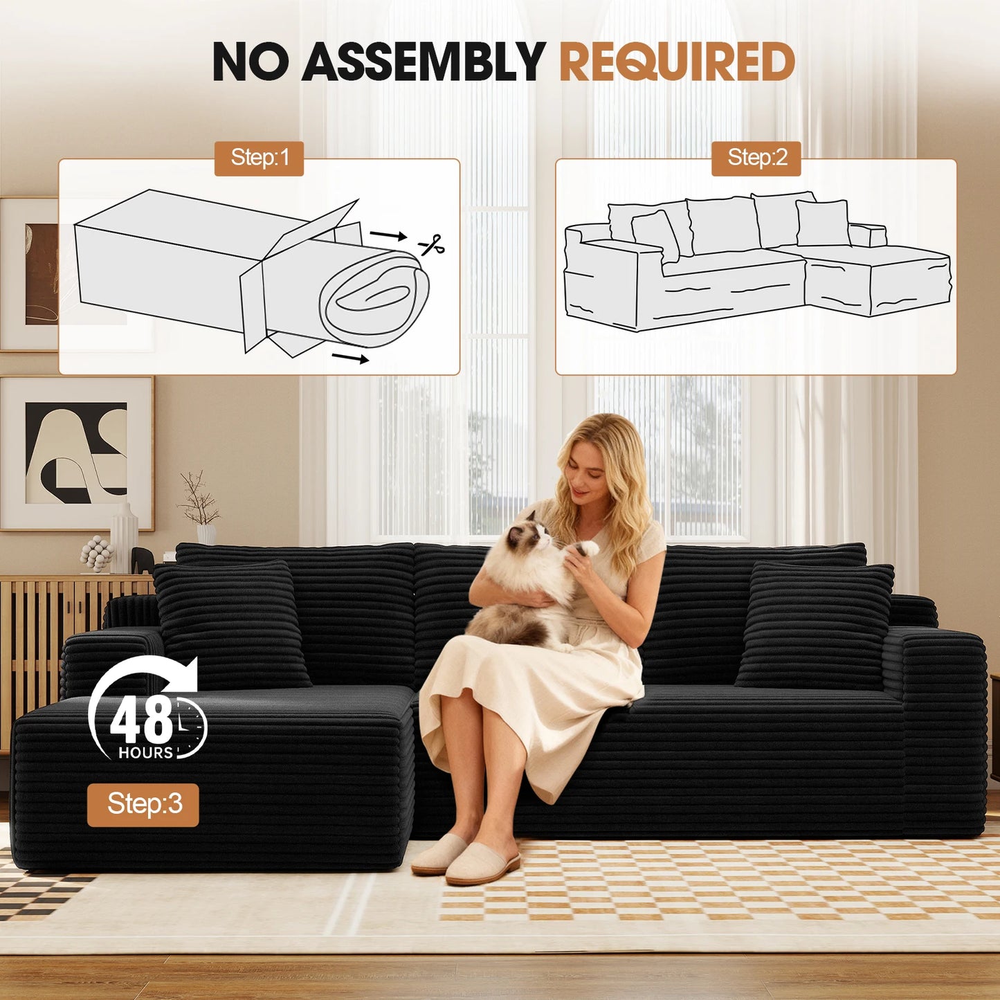 Cloud Modular Corduroy Sectional Sofa With L Shape Chaise