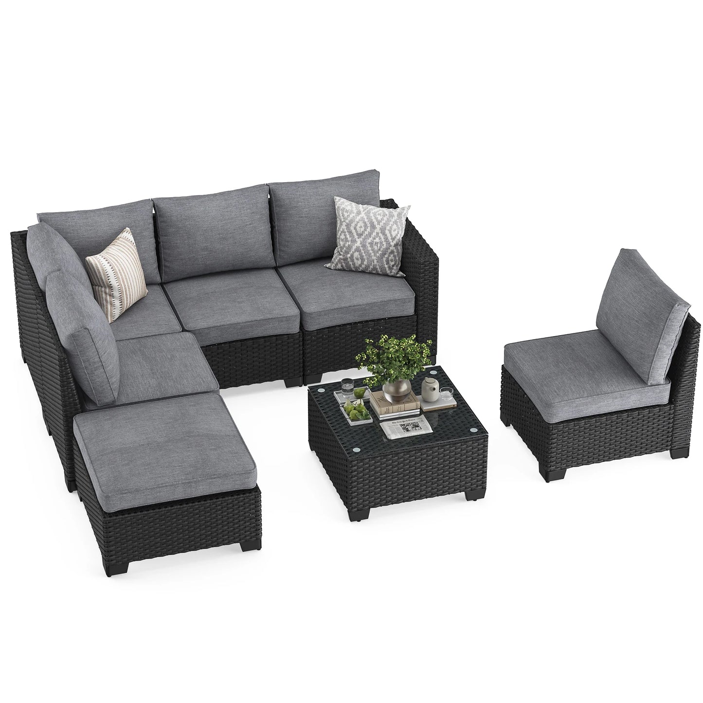 Farini Patio Sectional Sofa Set With Ottoman And All Weather Fabric
