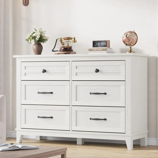 Six Drawer Freestanding Bedroom Dresser Wooden Storage Chest