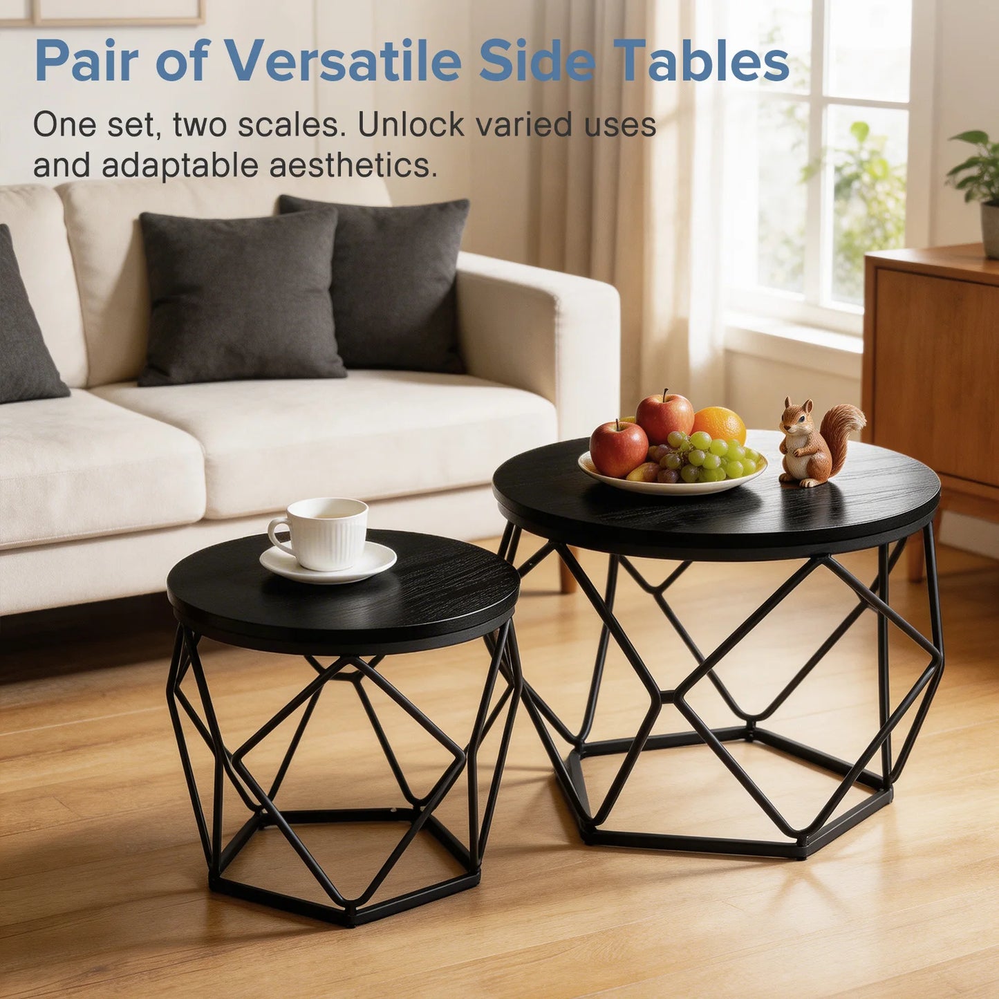 JHK Round Geometric Nested Coffee Table Set For Living Room