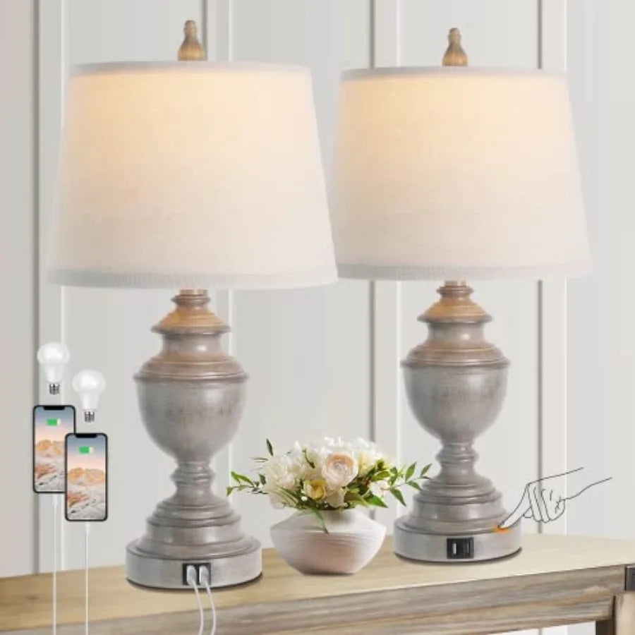 Modern Farmhouse Table Lamps With USB Charging Touch Control