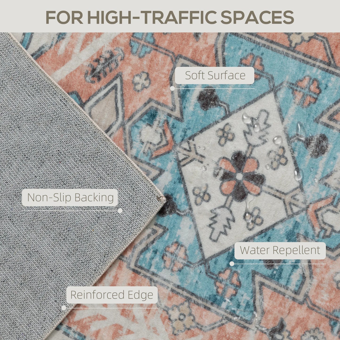Machine Washable Vintage Oriental Medallion Distressed Area Rug