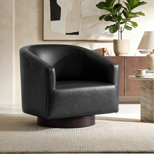 Kerdom Modern Wooden Barrel Accent Chair With Swivel Base