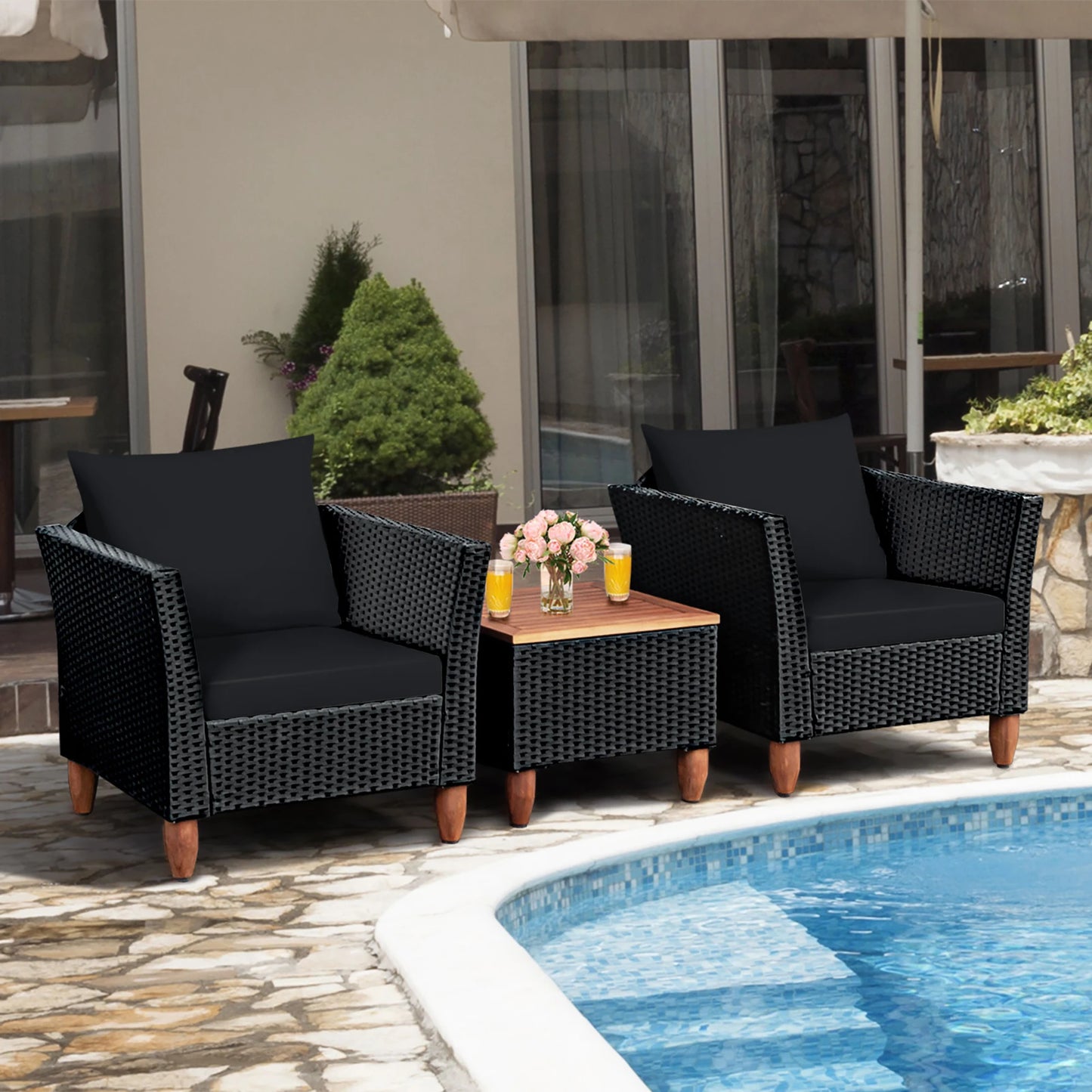 Homasis Outdoor Rattan Patio Furniture Set Cushioned Sofa