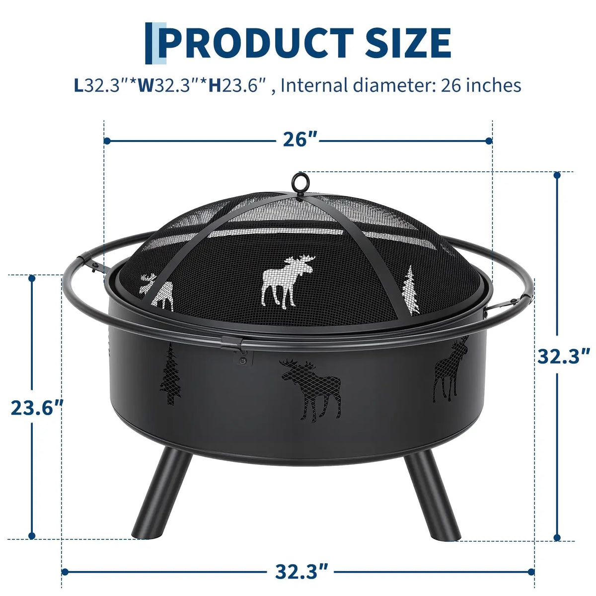 HiMISS Wood Burning Fire Pit With Mesh Screen And Poker