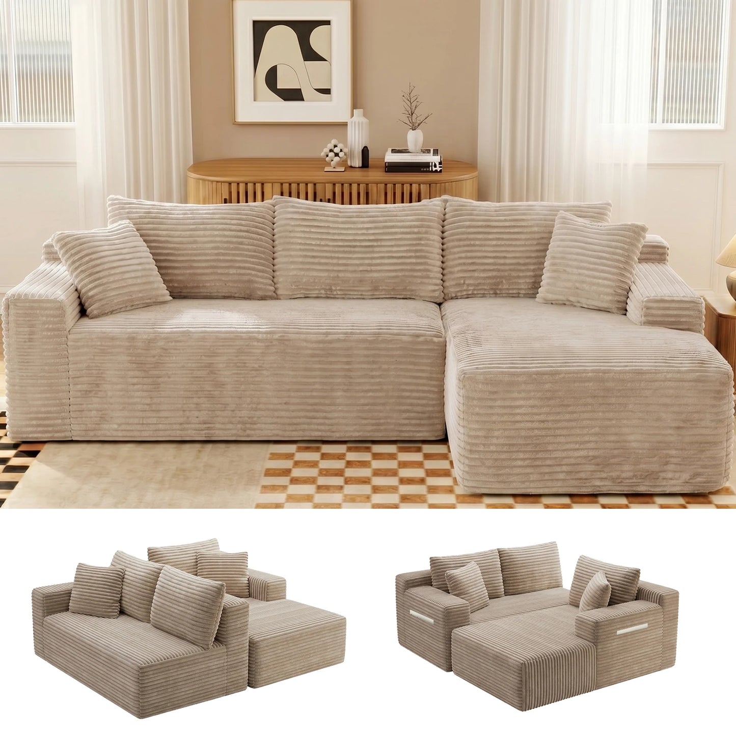 Cloud Modular Corduroy Sectional Sofa With L Shape Chaise