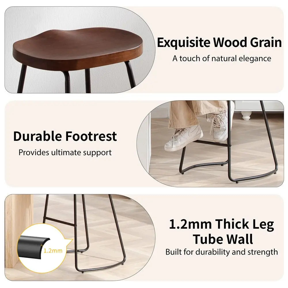 Rustic Solid Wood Counter Height Saddle Seat Bar Stools