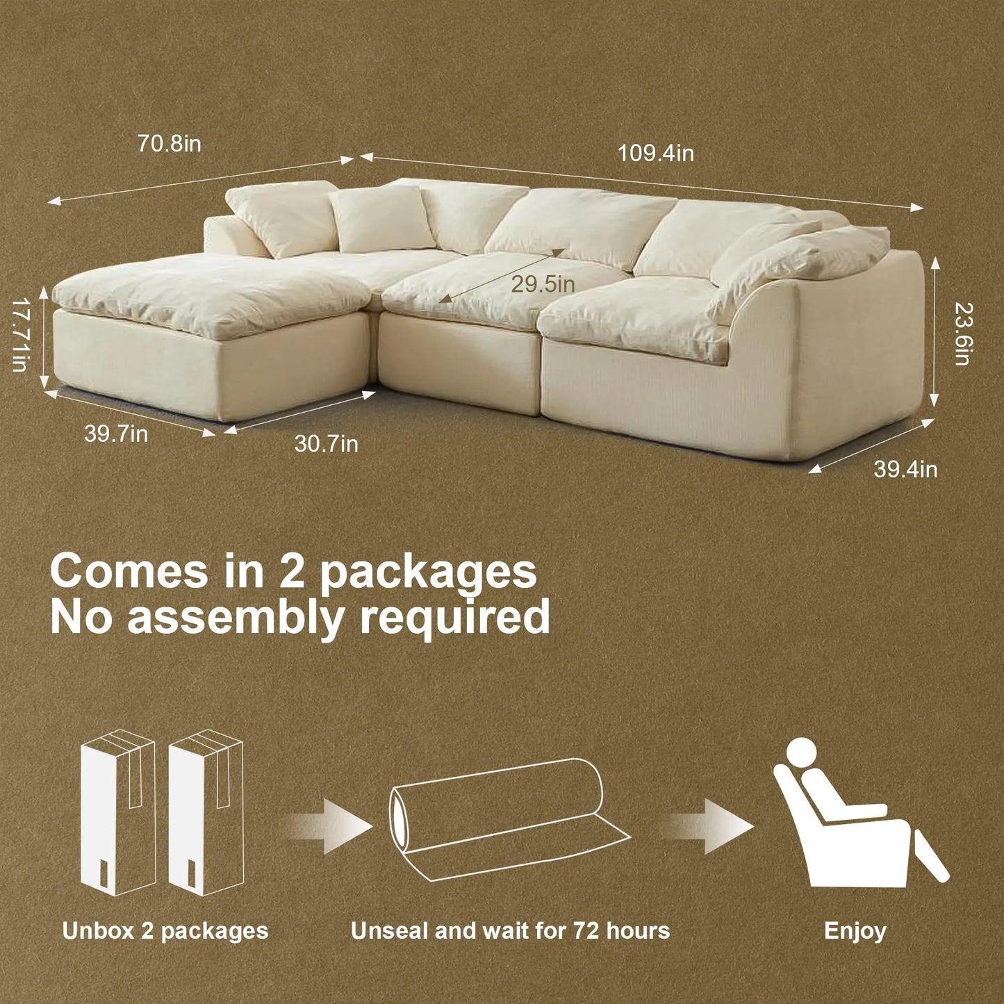 Yeflixvrau Modern Cloud L-Shaped Chenille Fabric Sofa Ottoman