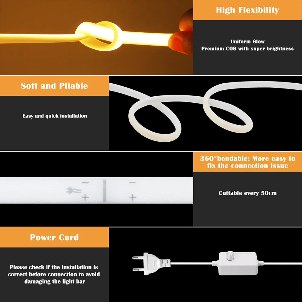 Dimmable COB LED Neon Strip Light With Flexible Waterproof Design