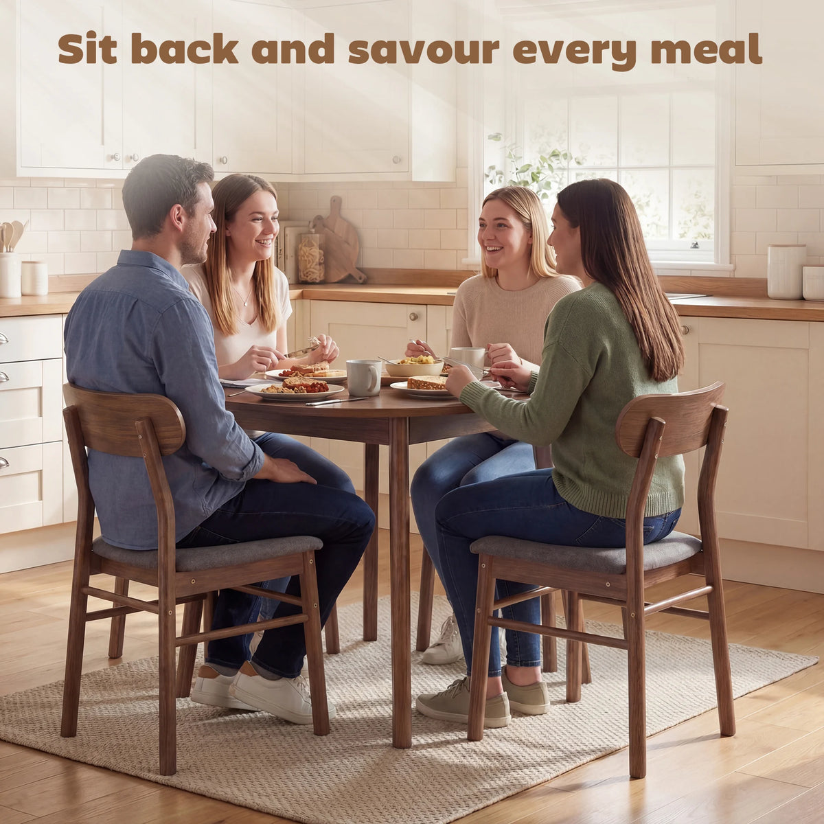 HOMCOM Padded Solid Wood Dining Chairs With Curved Backrest