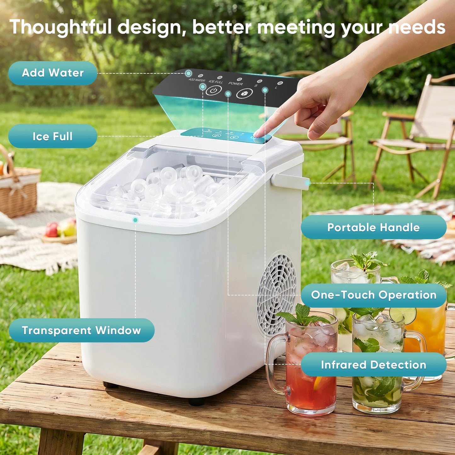 JHK Portable Countertop Ice Maker Machine For Quick Home Kitchen Use