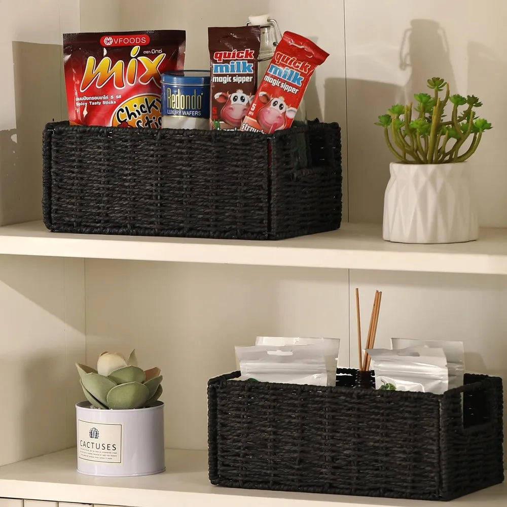Foldable Paper Rope Wicker Storage Baskets Decorative Organizer