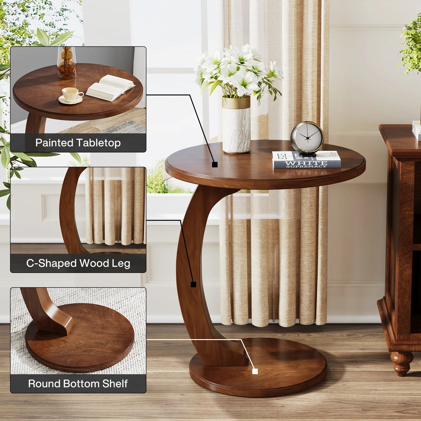 Tribesigns Round Wood Side Table Mid Century Modern Design