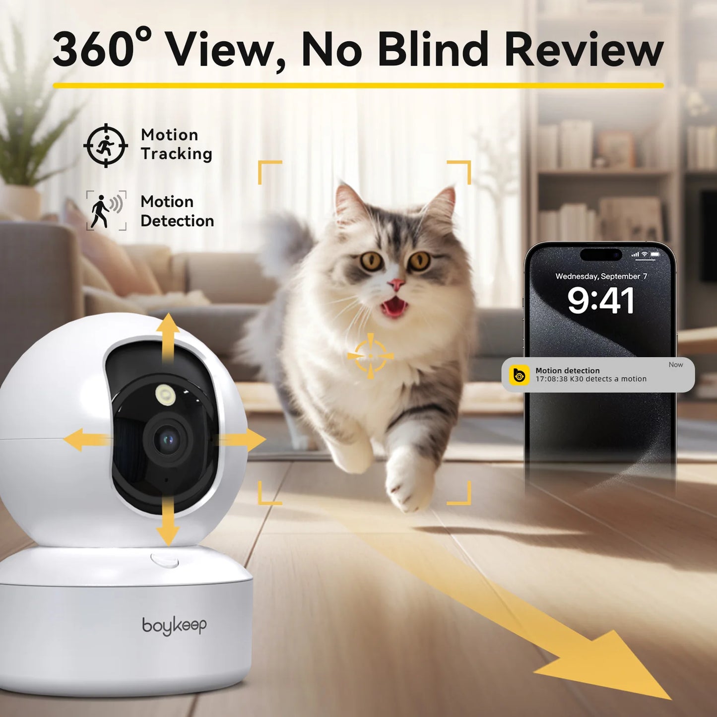 BoyKeep Smart Security Camera With Pan Tilt Night Vision