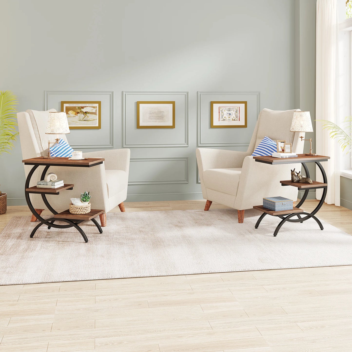 Tribesigns C-Shaped End Table for Living Room Metal Frame