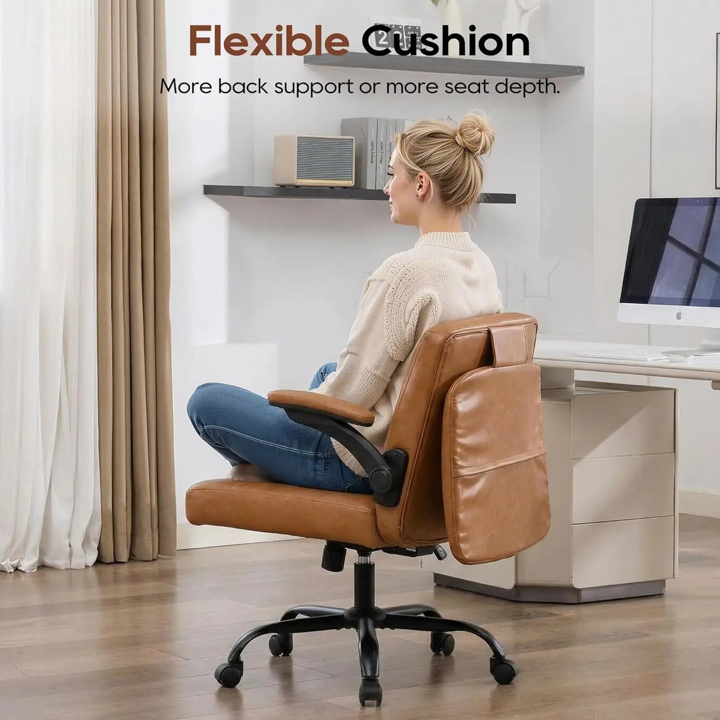 TCGBKAF Ergonomic Office Chair With Flip Backrest And PU Leather