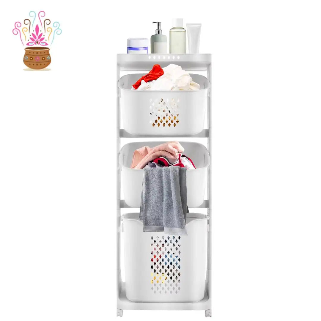 Bymaocar 3 Tier Rolling Laundry Hamper With Detachable Compartments