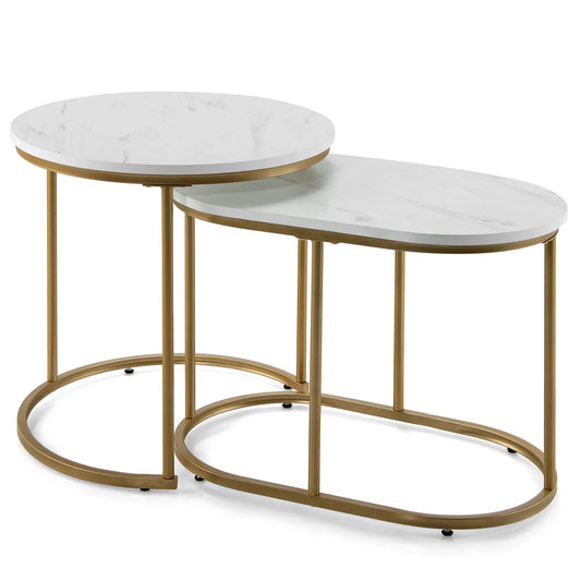 Homasis Modern Nesting Set of Two Marble Coffee Tables