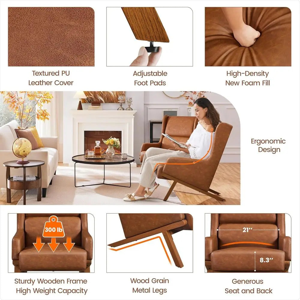 Rotatable Recliner Accent Chairs with Wood Frame and Thick Cushions