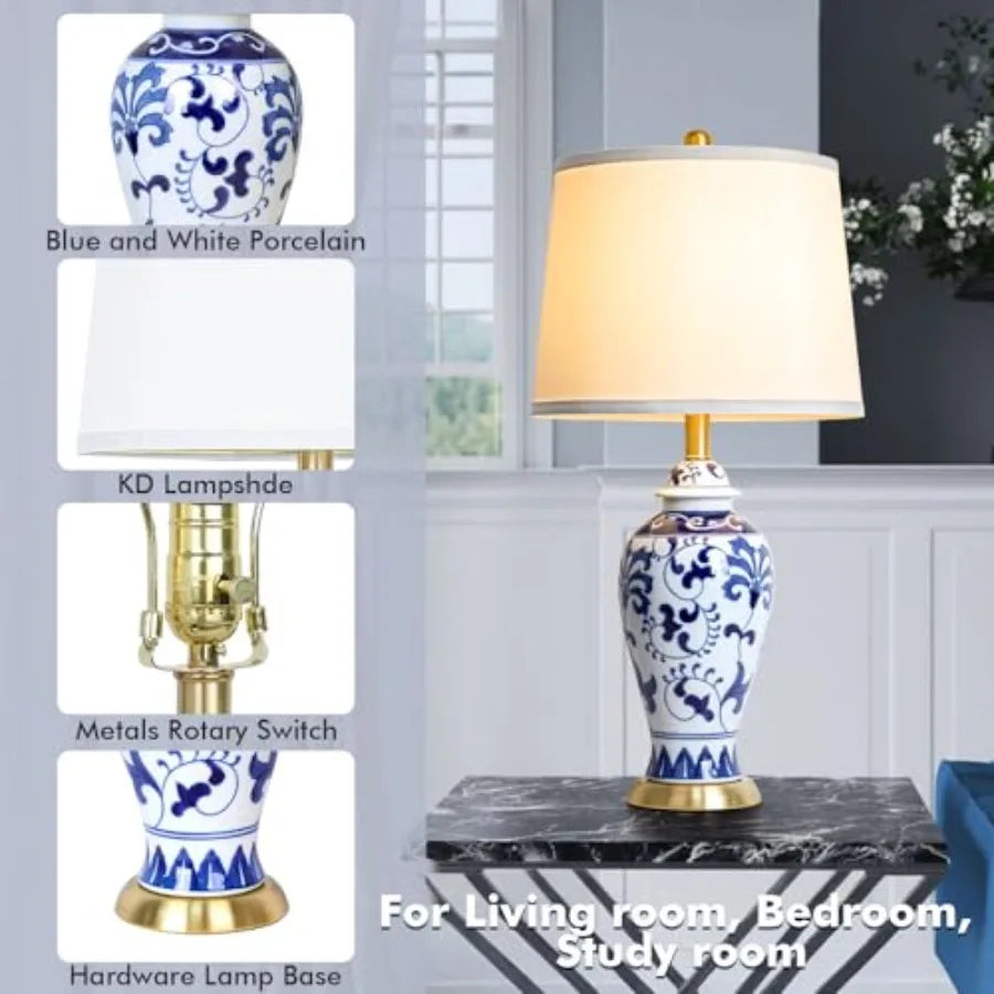 Decorative Ceramic Chinoiserie Solar Nightstand Lamp