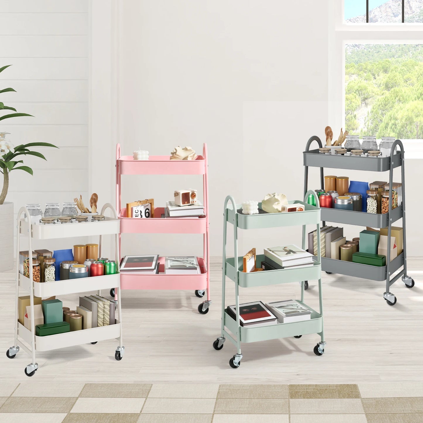 Jhk 3 Tier Rolling Kitchen Storage Cart With Lockable Wheels
